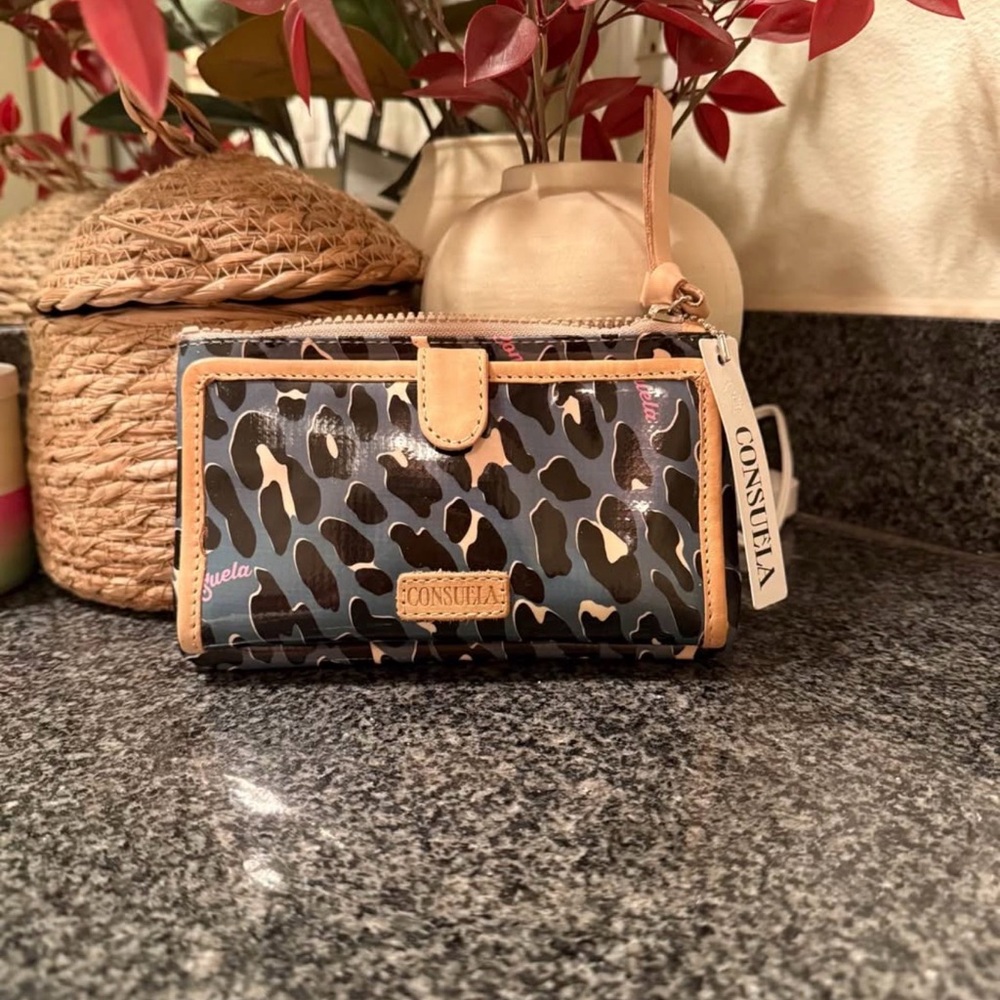 Consuela Leopard Print Wallet - Black, Blue, and Tan